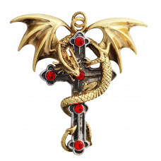 Crux Dragana Pendant for Confidence and Strong Protection by Anne Stokes - Dragon with Cross