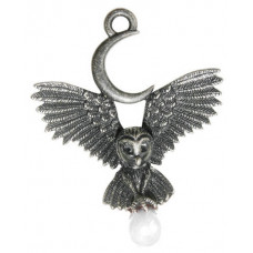 Flight of the Goddess Pendant for Awareness and Knowledge - Flying Owl with New Moon