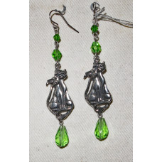 Katter med Grön Kristall Örhängen nr e17062