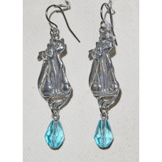 Cats with Blue Crystal Earrings No. e19108