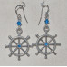 Boating Ship's Wheel Earrings No. e19241 - with Blue Crystal