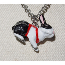 Kanin 3-D i Sele Handmålat Hänge med Kedja nr n15234