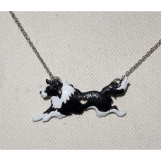 Border Collie Halsband nr 17089 Handmålad Springande med Genombrutet Hjärta