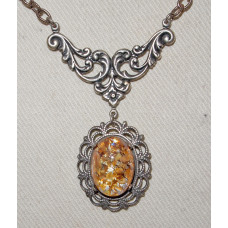 Glass Opal Topaz Coulored in Filigree Frame Jewelery Set No. s05047
